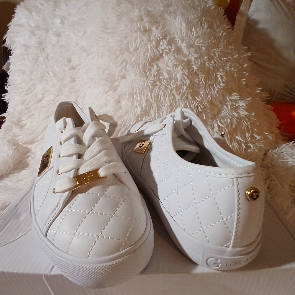 GBG Los Angeles White Sneakers with Gold Logo